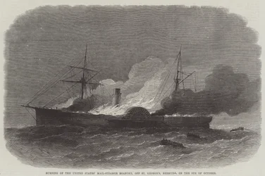 Incendie du Paquebot Postal des États-Unis Roanoke, au large de St George